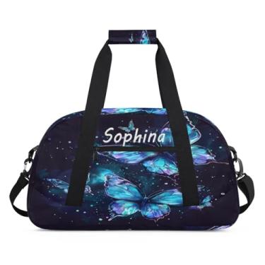 Imagem de Bolsa esportiva personalizada, animal, lobo, galáxia, universo com nome, bolsa de dormir personalizada, bolsa de fim de semana, bolsa de treino para dança, balé, academia, ginástica, mala, viagem