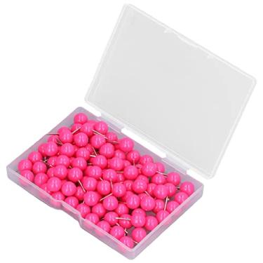 Imagem de YOUTHINK 100 Pinos de Pressão para Mapas, Pinos de Marcação de Plástico e Aço Duráveis, Perfeitos para Placas de Cortiça e Mapas de Viagem (Rosa Vermelha)