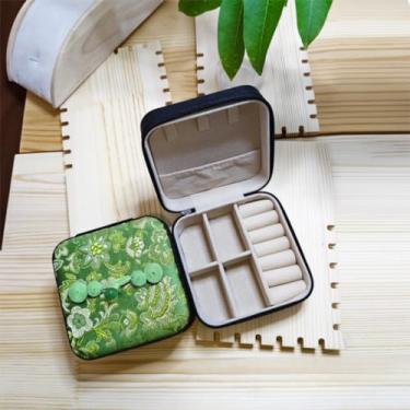 Imagem de Caixa de embalagem de presente requintada caixa de exibição elegante caixa de joias bordada criativa portátil (camada espaçadora verde)