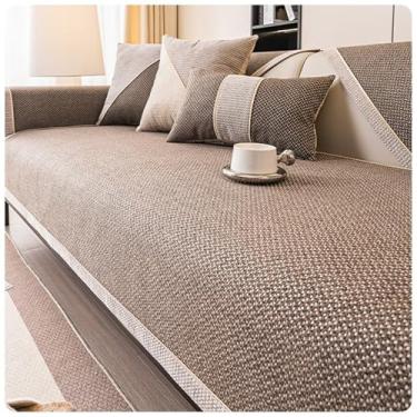 Imagem de HGTRH Capas de sofá impermeáveis e laváveis em forma de L, antiderrapantes e impermeáveis para animais de estimação, capas de sofá de algodão e linho resistentes a vincos para seções cáqui 110 x 110