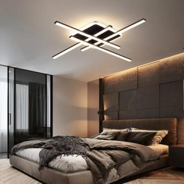 Imagem de Luminária de teto moderna LED dimerizável para quarto com controle remoto, luminária de teto longa e linear criativa de 42w, lustre adequado para restaurante, sala de estar, cozinha e ilha (