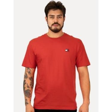 Imagem de Camiseta Tommy Jeans Masculina Regular Med Flag Badge Vermelha-Masculino