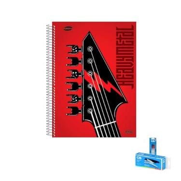 Imagem de Kit Caderno Masculino KBOM 20 Matérias Capa Dura 400 Folhas + Caneta Esferográfica Spiro 0.7mm + Grampeador Alicate S-150