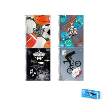 Imagem de Kit Caderno Universitário Vibe Masc 1M 80F Tilibra + Grampeador Alicate S-150