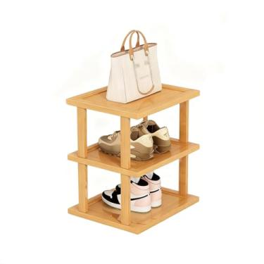 Imagem de SPXMQSS Sapateira de bambu, sapateira vertical para pequenos espaços, sapateira de pé livre para armário, entrada, canto, garagem e quarto, empilhável gratuitamente, 3 níveis 25 x 23 x 39 cm