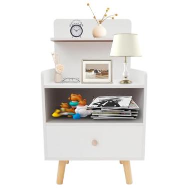 Imagem de SPXMQSS SPXMQSS Mesa de cabeceira, mesa de cabeceira com gavetas e prateleiras de armazenamento, mesa lateral de cama para quarto, sofá, mesa de cabeceira para quarto, sala de estar, 40 x 34 x 70 cm