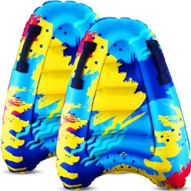 Imagem de Gemscream 2 peças de prancha inflável de surfe com alças, boia de surfe de praia para escorregar, portátil, piscina, água, jogo, boia, piscina, flutuante, verão, brinquedo divertido para iniciantes em