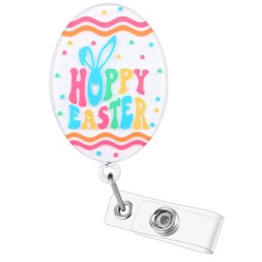 Imagem de Carretel de crachá engraçado Happy Easter Egg para enfermeira, porta-crachá pediátrico, bonito e retrátil, crachá para RN CNA LPN MA OB/GYN enfermeira, estudante de enfermagem, médico, assistente