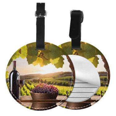 Imagem de Vinho tinto - etiqueta de bagagem redonda personalizável - couro sintético impermeável, proteção de privacidade e reflexivo para viagens, animais de estimação, malas