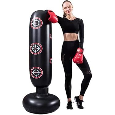Imagem de Saco de pancadas com suporte para adultos, bolsa de boxe inflável independente para uso pesado, mulheres, homens, equipamento de treinamento, exercício, boxe, saco de pancadas em pé (preto).