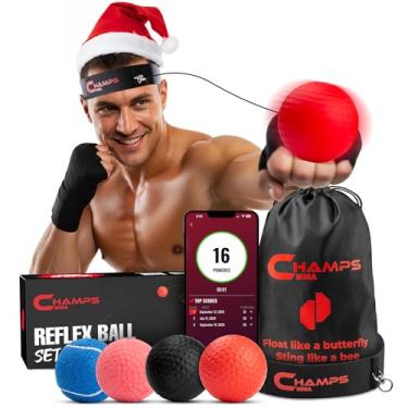 Imagem de Conjunto de bolas de boxe reflexo com aplicativo de contador de perfurações – 4 bolas de boxe com pesos variados, faixa de cabeça e 4 cordas sobressalentes para melhorar a velocidade, coordenação