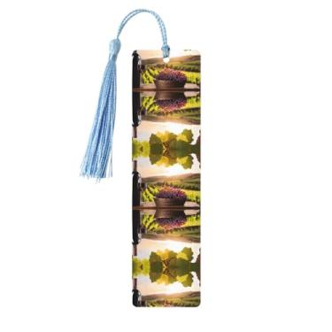 Imagem de Vinho tinto - Conjunto de 5 peças de marcadores de livro de madeira com borlas, madeira natural para livros e diários, presente para amantes de livros.