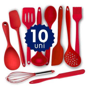 Imagem de Kit Completo Silicone Espátula Colher Concha Escumadeira Cozinhar sem 