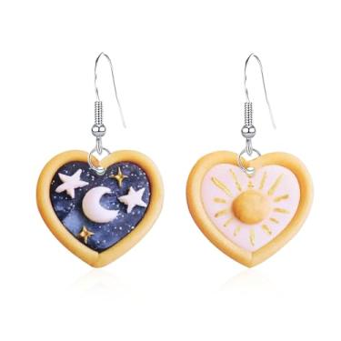 Imagem de Seakuur Brincos femininos de acrílico com pingente em forma de coração com desenhos de sol, lua e estrelas, joias engraçadas de desenho animado, Large, Acrílico, Sem pedra preciosa