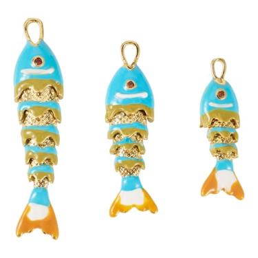 Imagem de Cheriswelry 3 peças de pingentes de peixe esmaltados 3D banhados a ouro 18 K, pingentes de animais marinhos de zircônia cúbica de metal 26,5-46 mm para fazer joias faça você mesmo, colar, pulseira
