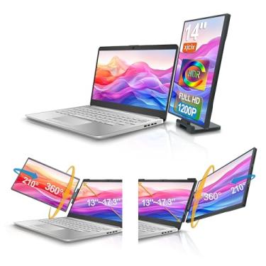 Imagem de XJCIX Extensor de monitor de laptop duplo portátil de 14 polegadas 1200p, tela dobrável IPS 1920 x 1200 FHD para viagens, trabalho, casa e escritório -XJ-142-12WB02