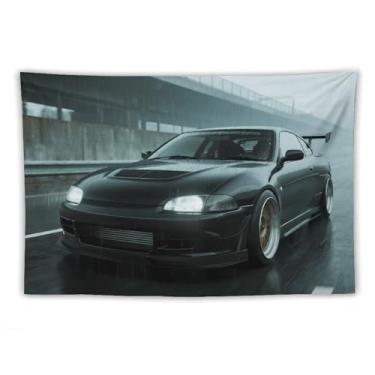 Imagem de HouLaiZhe JDM Tapeçaria de carro 3000 gt Guerreiro preto pendurado na parede quarto decoração de casa tapeçarias estética piquenique decoração de parede arte de parede para dormitório sala de estar