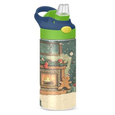 Imagem de YETTASBIN Garrafa de água de árvore de Natal para crianças, 340 g, à prova de vazamento, parede dupla, isolada, garrafa de água de aço inoxidável, copo de viagem com tampa de canudo para meninas