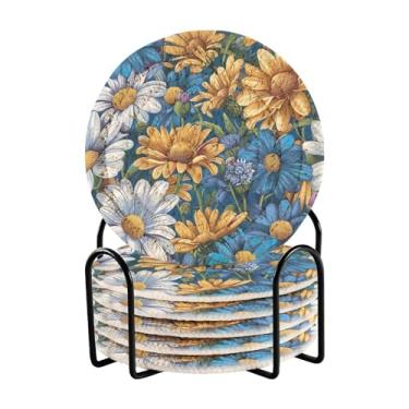 Imagem de Qilmy Conjunto de 6 peças de porta-copos de flores bonitas ou porta-copos de bar para bebidas, porta-copos de fazenda ou porta-copos de mesa rústicos, porta-copos modernos de algodão para o Natal1264