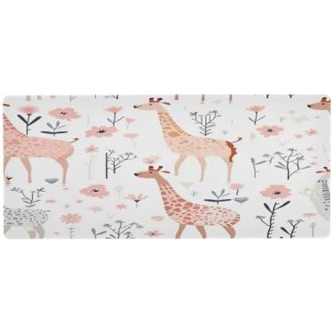 Imagem de Wassud Mouse pad girafa para jogos com base de borracha antiderrapante, mouse pad longo para teclado de computador com borda costurada, almofada grande à prova d'água para escritório, casa, 80 cm x