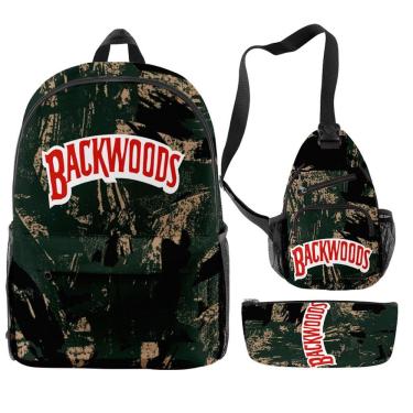 Imagem de Conjunto de mochilas escolares Backwoodss, 3 peças com bolsa de ombro e estojo para canetas