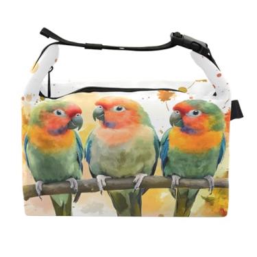 Imagem de STAYTOP Linda lancheira de papagaio verde laranja com fivela, lancheira isolada para meninos e meninas, lancheira térmica para trabalho escolar