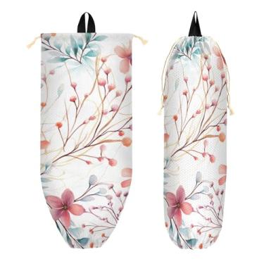 Imagem de xigua Suporte de parede para saco de plástico de flores em aquarela com cordão, 1 pacote, organizador de sacolas de compras reutilizáveis, decoração para bolsas, meias, roupas íntimas e gravatas