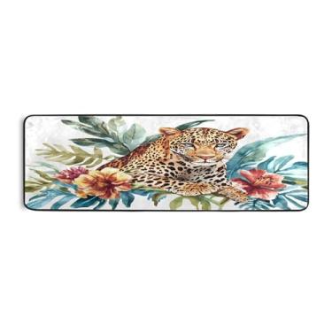 Imagem de Burbuja Tapete de leopardo na selva 61 x 183 cm, tapete lavável antiderrapante com suporte de borracha, tapete para sala de estar, corredor, decoração de casa