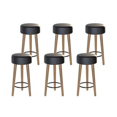 Imagem de Kit Com 06 Banco Banqueta Pés Palito Paris material sintético Preto - 