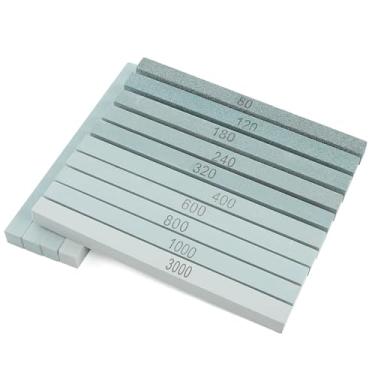 Imagem de Worldity Conjunto de 20 peças de pedras de amolar de 14 cm, 10 tamanhos de girt retangulares - 3000# 1000# 800# 600# 400# 320# 240# 180# 120# 80#, pedras de afiar pequenas para facas, tesouras