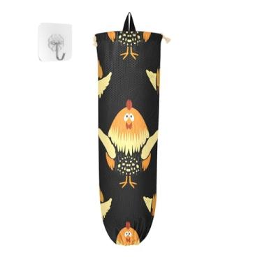 Imagem de xigua Suporte de parede para saco de plástico Whimsical Chickens com cordão, pacote com 2, organizador de sacolas de compras reutilizáveis, decoração para bolsas, meias, roupas íntimas e gravatas