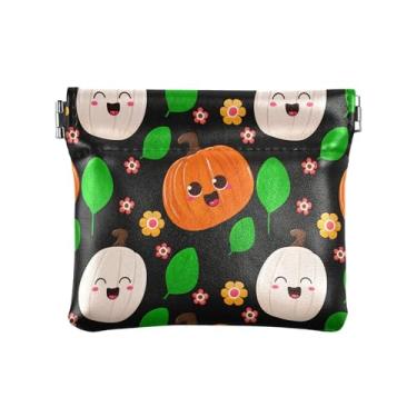 Imagem de Burbuja Abóboras com rostos felizes, bolsa feminina de couro, portátil, mini porta-moedas, batom, organizador de cosméticos