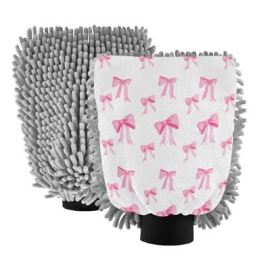 Imagem de STAYTOP Lindas luvas rosa para lavagem de carro, 2 peças, luvas de microfibra de chenille, sem arranhões, panos de esponja de lavagem ultra absorventes para carros, limpeza doméstica - M