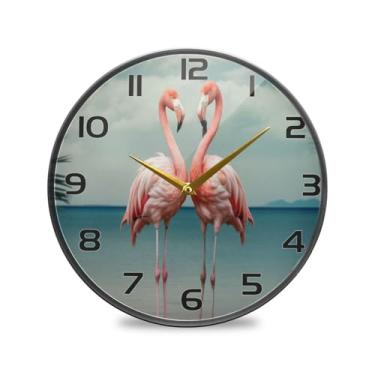 Imagem de YETTASBIN Relógio de parede de acrílico flamingo - Silencioso, sem tique-taque, operado por bateria, relógio redondo decorativo criativo para cozinha, sala de estar, banheiro, decoração de escritório
