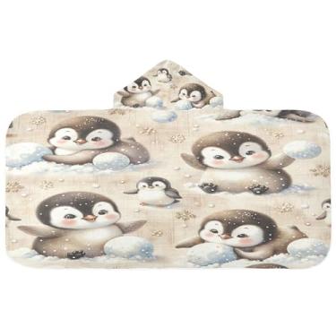 Imagem de Burbuja Toalha de banho com capuz pinguim para crianças, toalha de praia de pelúcia macia absorvente para meninas e meninos 3-10 anos, 61 x 127 cm