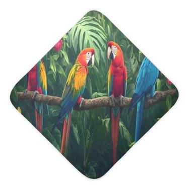 Imagem de STAYTOP Um grupo de papagaios coloridos em um ramo, toalhas de bebê com capuz de musselina, toalha de banho super macia, toalhas de banho absorventes para banho recém-nascido unissex 76 x 76 cm