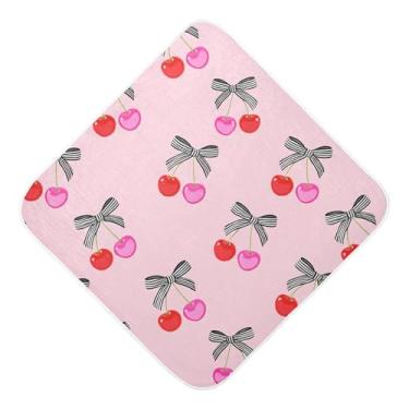 Imagem de Burbuja Toalha de banho de bebê Cherry with Bows – Toalha com capuz de musselina macia e absorvente para recém-nascidos, 89 x 89 cm