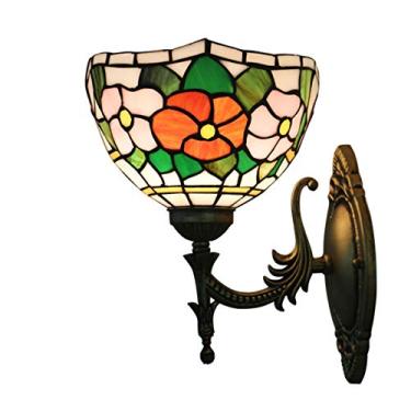 Imagem de Arandela de parede estilo Tiffany retrô Morning Glory, 20 cm, feita à mão em vitral, para cabeceira, quarto, sala de estar, corredor, potência máxima de 40 W.