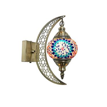 Imagem de Luminária de parede turca em mosaico com lua, aplique de parede marroquino em vidro, luminária de cabeceira decorativa para sala de estar, quarto, corredor, varanda, café ou bar.