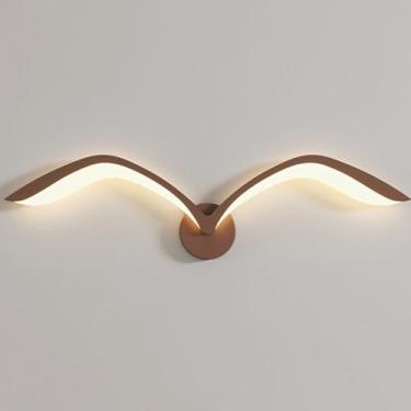 Imagem de Luminária de parede em formato de gaivota, 80 cm de comprimento, LED, moderna, decorativa, marrom claro, animal, pássaro, arandela de cabeceira, 17 W, luz branca quente, cúpula de acrílico,