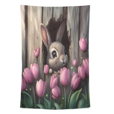 Imagem de STAYTOP Tapeçaria de parede de coelho de desenho animado de páscoa para decoração de casa decoração de dormitório sala de estar quarto tapete de parede (60×40in)