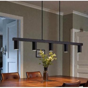 Imagem de Pendente Moderno Linear Metálico Minimalista P/5 Dicroicas Tubo Horizo