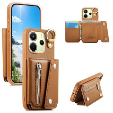 Imagem de Monwutong Capa carteira fina para Xiaomi Redmi Note 14 4G, capa de couro PU com design de armazenamento com zíper com compartimentos para cartão de dinheiro e fivela de metal capa de telefone para