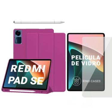 Imagem de Capa Smart Case para Xiaomi Redmi Pad SE 11'' – Magnética, Sleep/Wake, Suporte para Caneta, Tampa Magnética e Suporte Integrado (Vinho, Capa + Película + Caneta PREMIUM)
