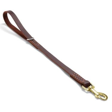 Imagem de Coleira de couro para cães, guia curta para animais de estimação de tráfego forte e gancho de metal resistente para treinamento e caminhada. (0,5 m C x 1,8 cm L)