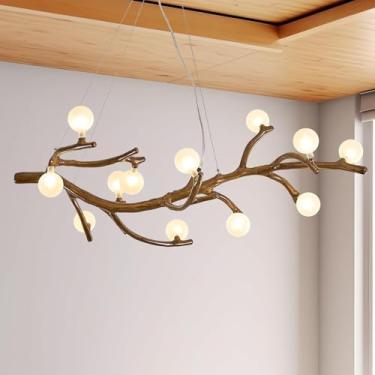 Imagem de Lustre rústico de 8 lâmpadas com galhos de árvore para sala de jantar, luminária pendente estilo fazenda, luminária vintage de resina para ilha de cozinha, restaurante, sala de estar, bar e