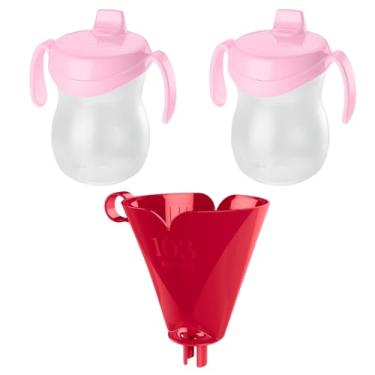 Imagem de Kit com 1 Suporte de Filtro de Café Vermelho 103 + 2 Garrafa Infantil Plastica 310ml Rosa