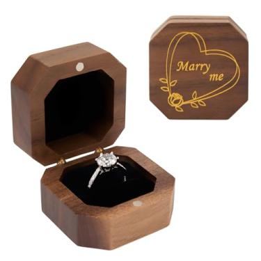 Imagem de ztaod Caixa de anel de madeira, mini suporte de anel de noivado com compartimento único, estojo quadrado de anel de casamento para proposta, aniversário, cerimônia e presente