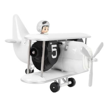 Imagem de Ymiko Relógio retrô de Mesa Flip de 12 Horas Com Giro Automático de Página, Alarme Estilo Vintage Operado por Bateria para Decoração de Estudo de Escritório Em Casa (Branco)