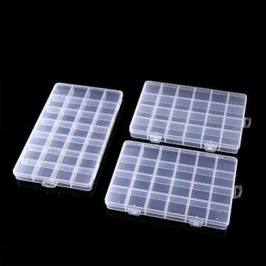 Imagem de Caixa organizadora de plástico com 28 grades, caixa organizadora de contas transparentes com divisórias fixas, caixa organizadora de acrílico para joias, contas, brincos, arte DIY, artesanato, 3 peças